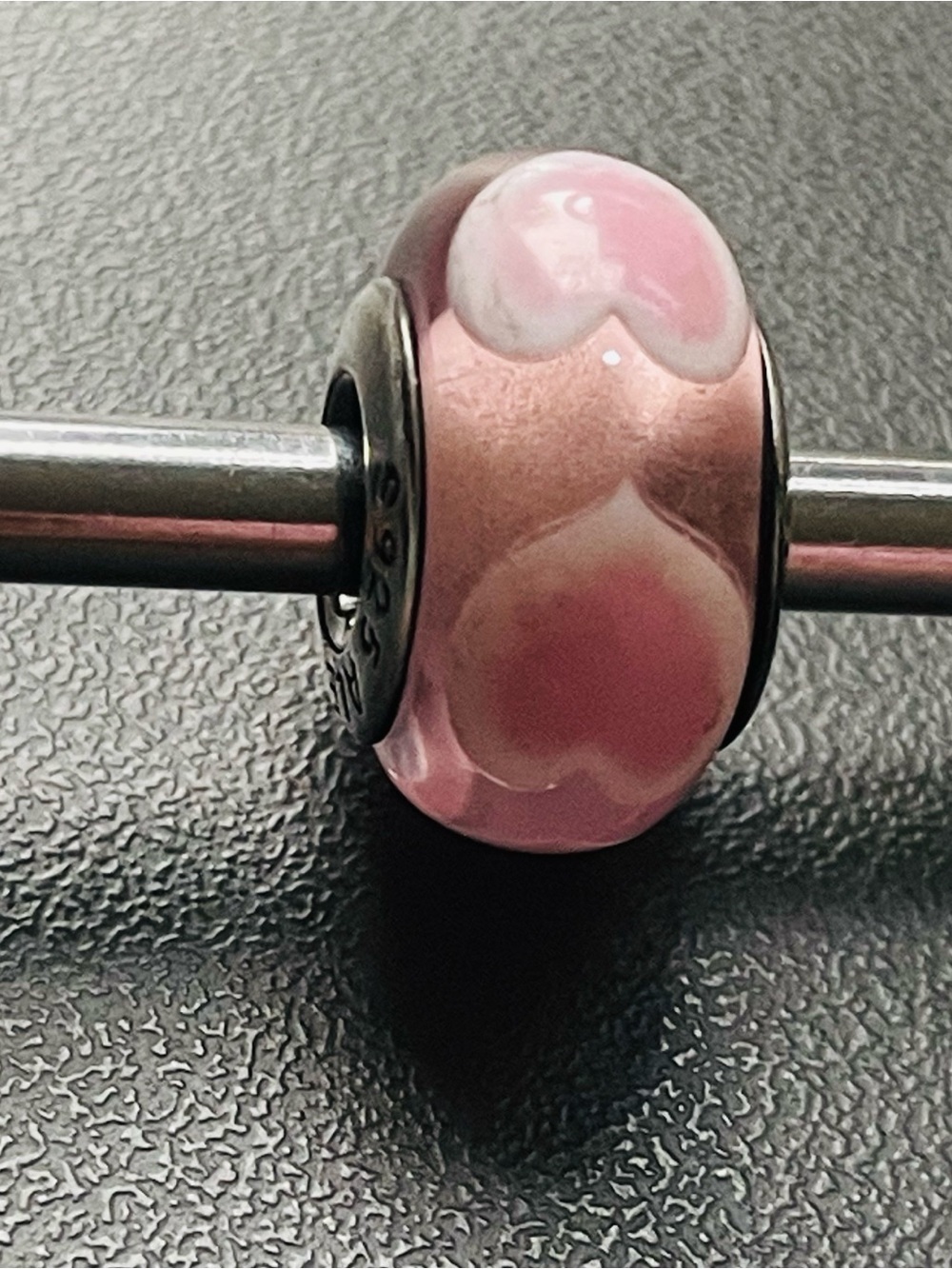 Pink Heart Glass Murano-Style Bead Charm